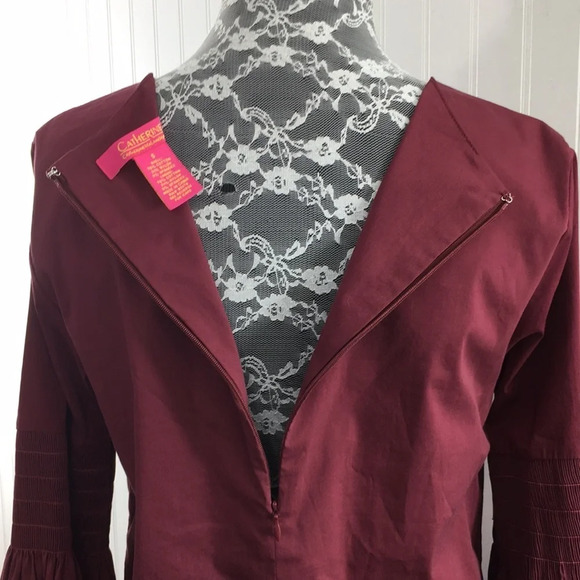 Catherine Malandrino Dark Red‎ Bell Sleeve Blouse Womens Small Zip Back - Picture 6 of 11